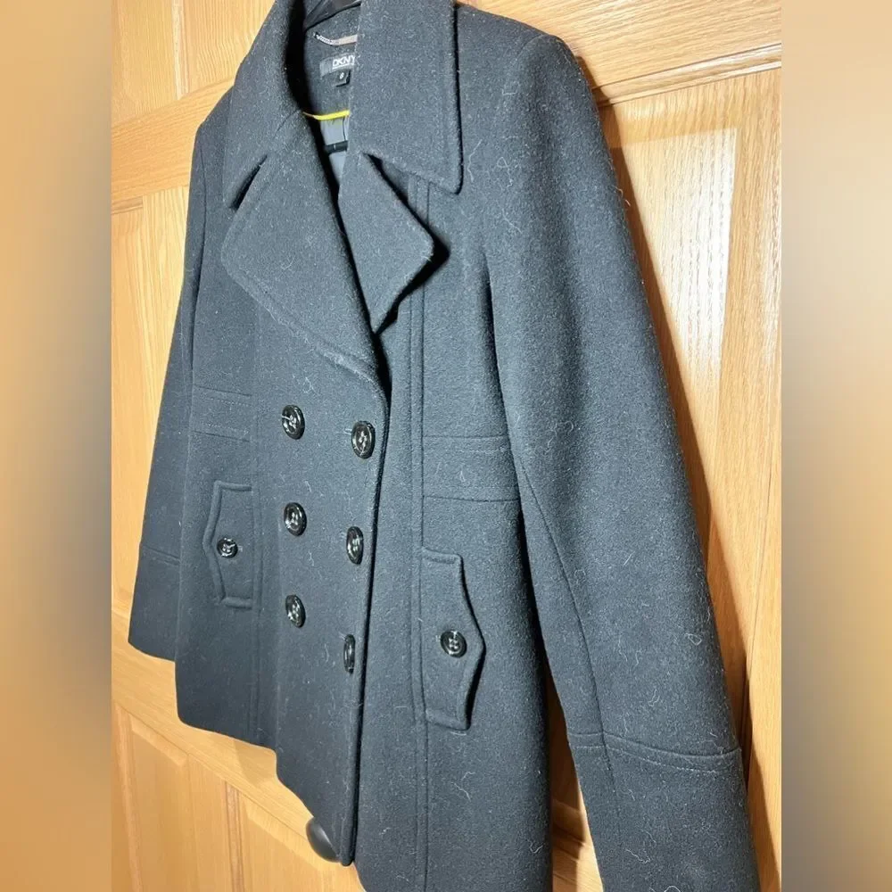 2009 DKNY Black Button Up Wool Peacoat Jacket Ladies Size 6 - EUC - Picture 2 of 13